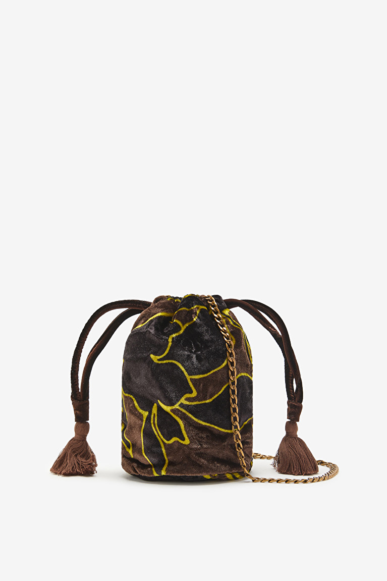 VELVET PRINT BUCKET BAG